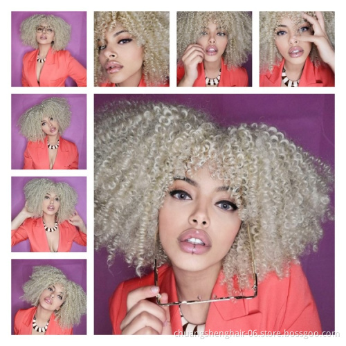 Cheap Wholesale Non Lace braided ombre blend for black women heat resistance fiber colorful bob curly afro synthetic hair wigs